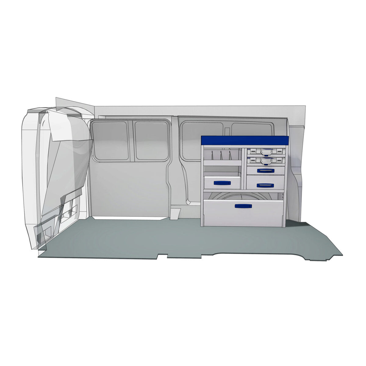 Sistem mobilier modular pe partea dreapta Provan 57-1-123-00 pentru FORD Transit 2014-2018, ampatament L3 (3750 mm), inaltime H3 (2780 mm)