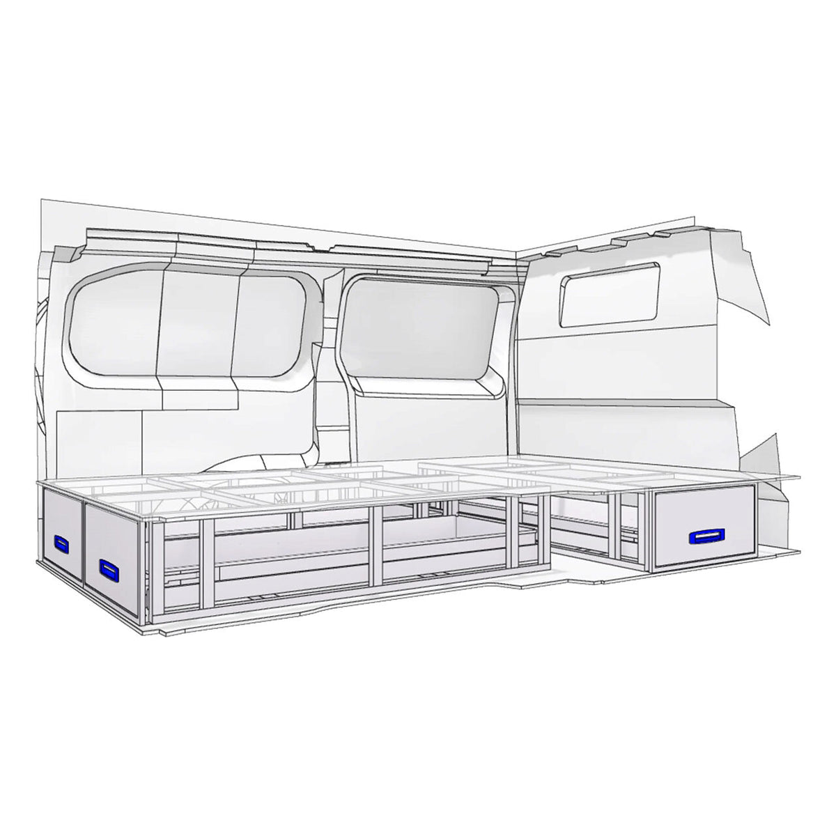 Sistem de sertare sub podea XLD Line Provan 57-1-131-00 pentru RENAULT Trafic 2014, ampatament L2 (3498 mm), inaltime H2 (2493 mm)