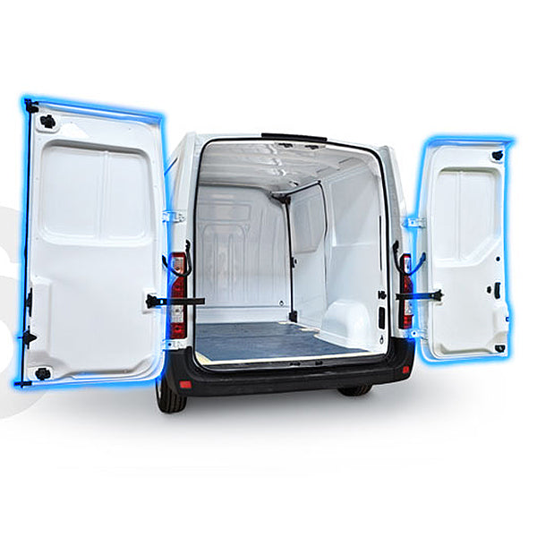 Usi spate din ABS pentru OPEL/VAUXHALL (STELLANTIS) MOVANO ,  Ampatament: 3450(L2),  dimensiuni compartiment incarcare: 3120x1932(H2), Cu usa glisanta pe partea stanga (volan pe partea dreapta)