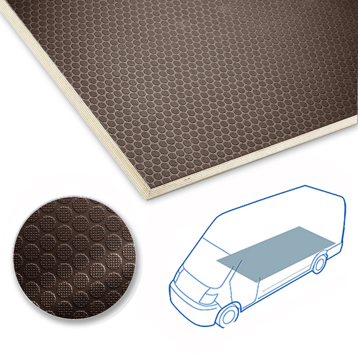 Podea Kore KoskiCrown maro inchis de 12mm pentru OPEL Movano 4332 L4 model 2010 -, cu tractiune spate + roti duble, usi culisante pe partea dreapta