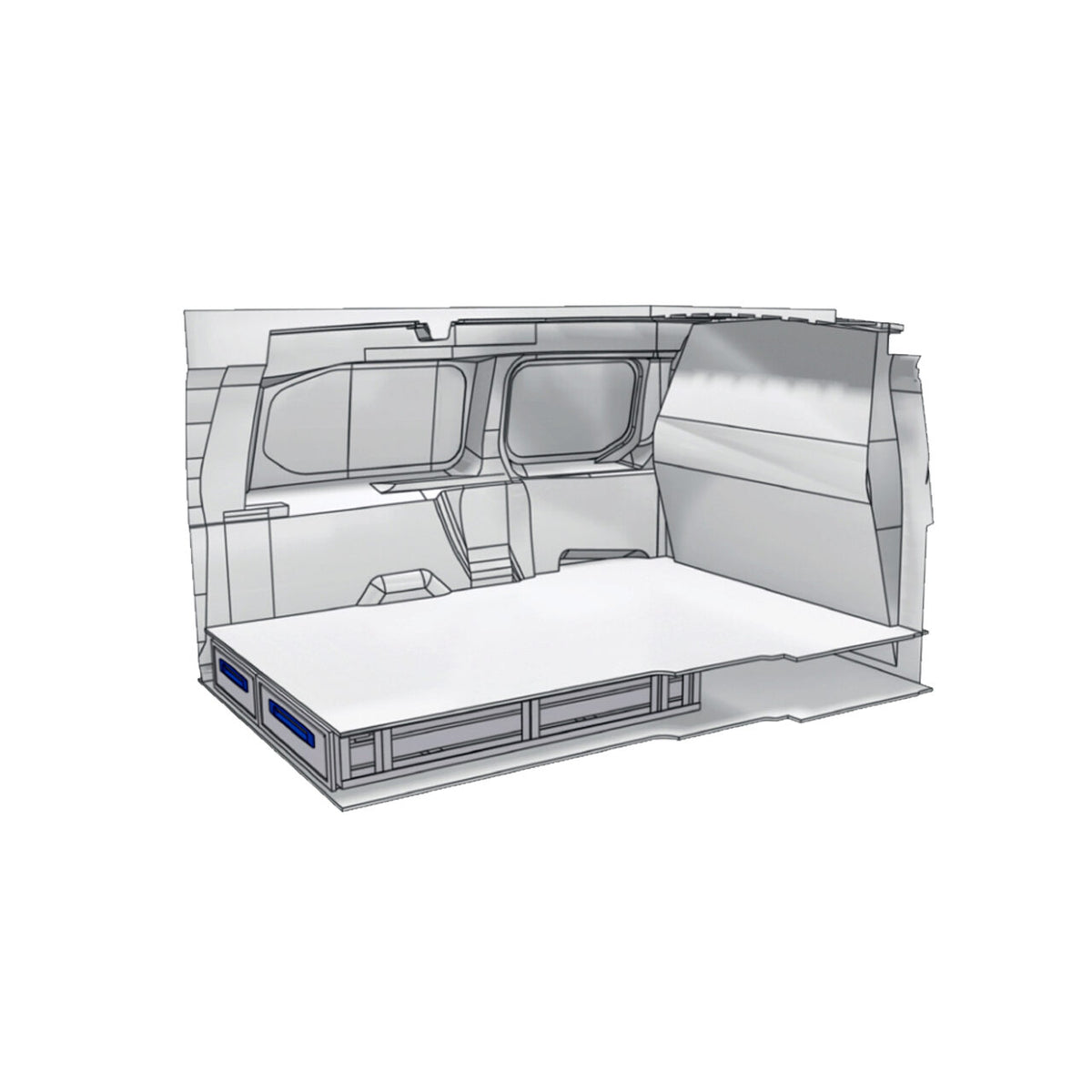 Sistem de sertare sub podea XLD Line Provan 57-1-156-00 pentru PEUGEOT Partner 2018, ampatament L2 (2975 mm), inaltime H1 (1817 mm)