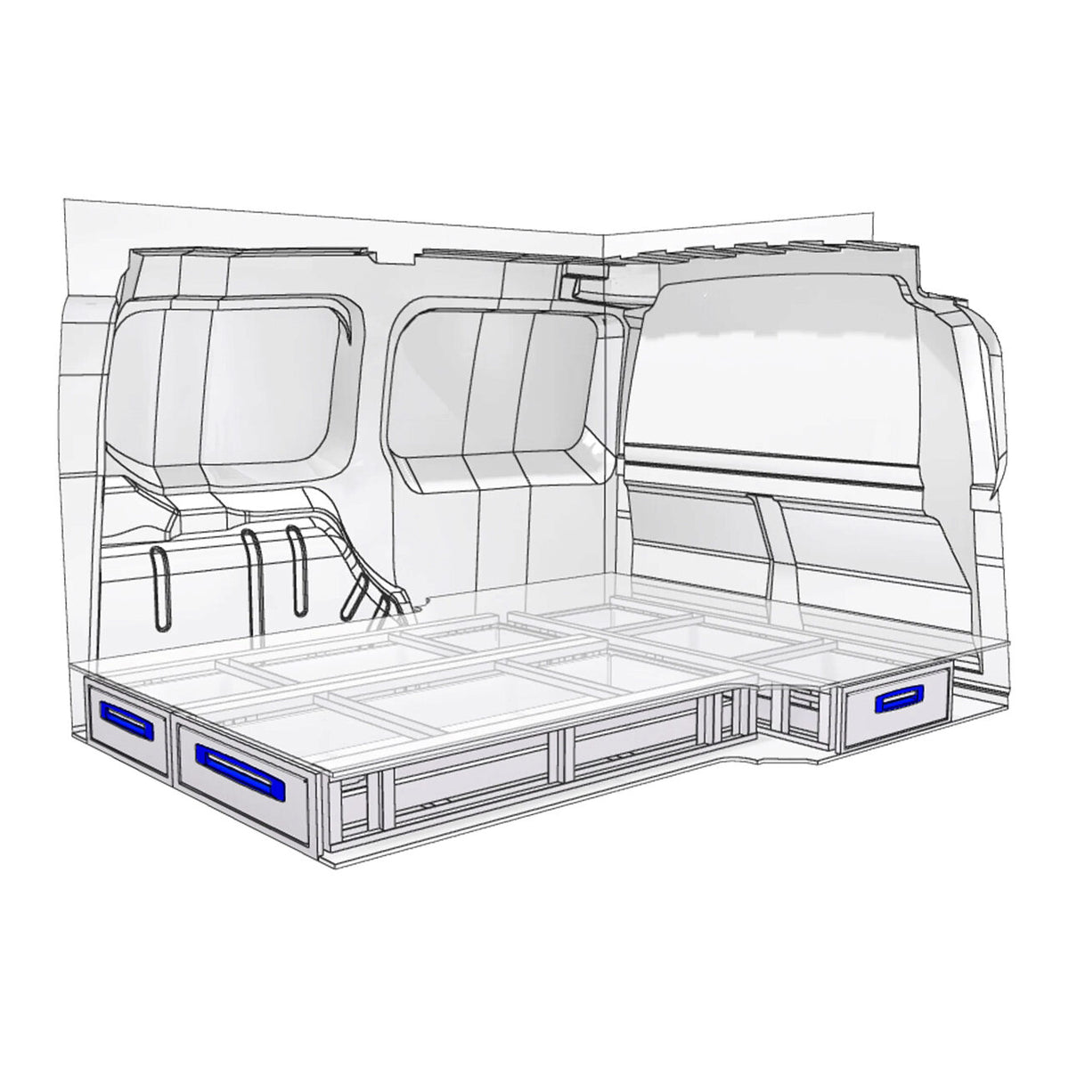 Sistem de sertare sub podea XLD Line Provan 57-1-148-00 pentru PEUGEOT Partner 2018, ampatament L2 (2975 mm), inaltime H1 (1817 mm)